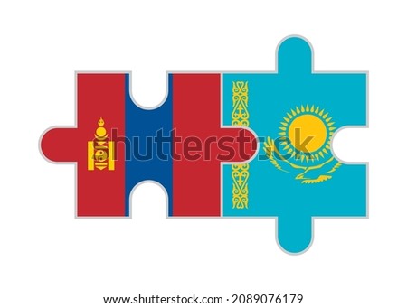 puzzle pieces of mongolia and kazakhstan flags. vector illustration isolated on white background