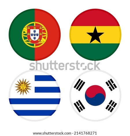 round icon of portugal, ghana, uruguay and south korea flags. vector illustration