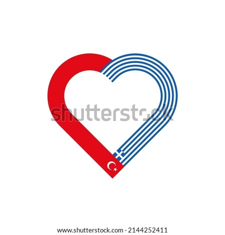 friendship concept. heart ribbon icon of turkey and greece flags. vector illustration isolated on white background