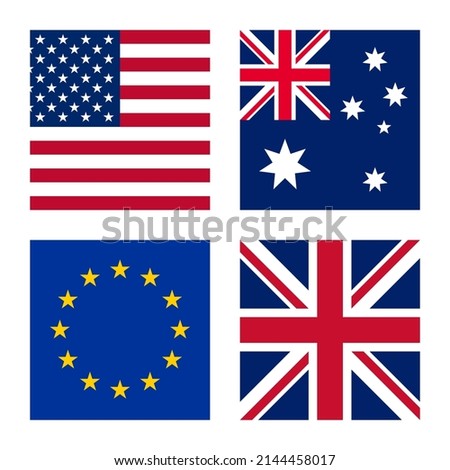 square set icon flags of usa, european union, uk and australian. isolated on white background