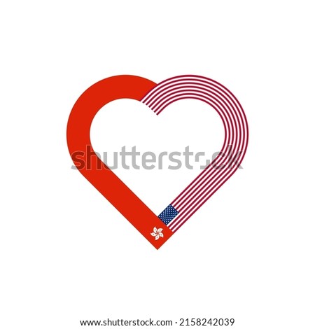 unity concept. heart ribbon icon of hong kong and united states flags. vector illustration isolated on white background