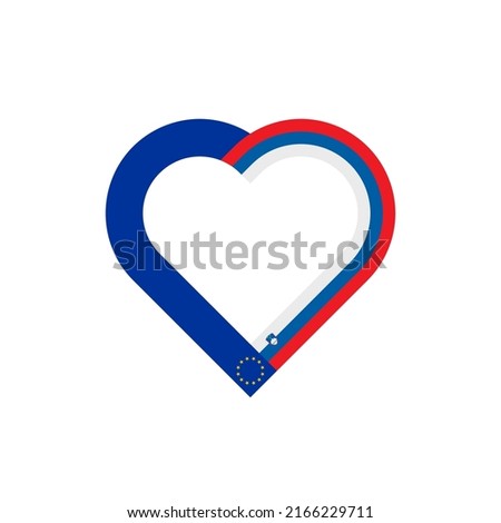 unity concept. heart ribbon icon of european union and slovenia flags. vector illustration isolated on white background