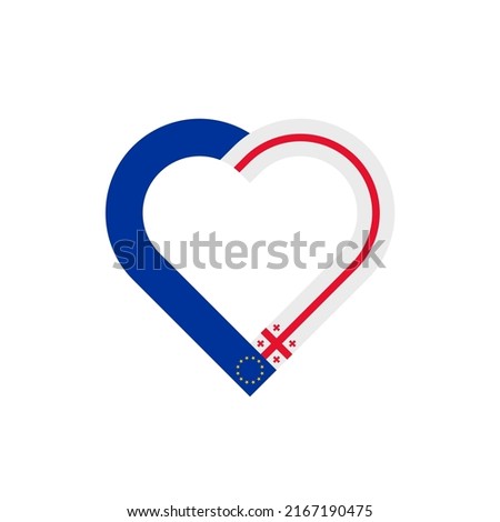 unity concept. heart ribbon icon of european union and georgia flags. vector illustration isolated on white background