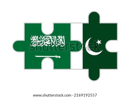 puzzle pieces of saudi arabia and pakistan flags. vector illustration isolated on white background