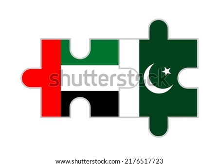 puzzle pieces of united arab emirates and pakistan flags. vector illustration isolated on white background