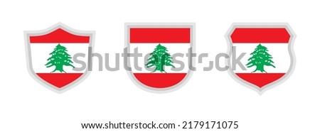 shields icon set with lebanon flag isolated on white background. vector illustration