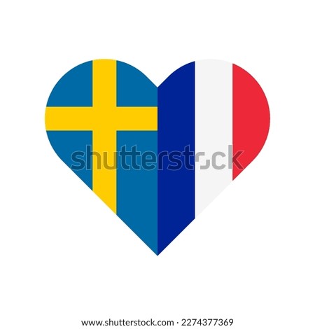 unity concept. heart shape icon of sweden and france flags. vector illustration isolated on white background