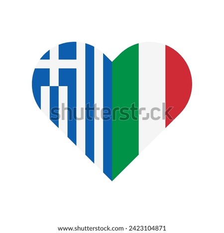 unity concept. heart shape icon of greece and italy flags. vector illustration isolated on white background