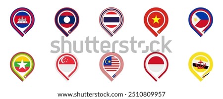 map icons set of asean countries. vector illustration isolated on white background