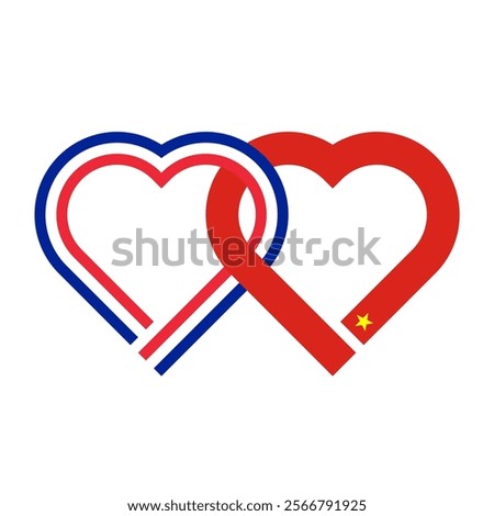 heart shaped ribbon of france and vietnam flags intertwined. vector illustration isolated on white background