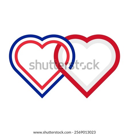 heart shaped ribbon of france and monaco flags intertwined. vector illustration isolated on white background