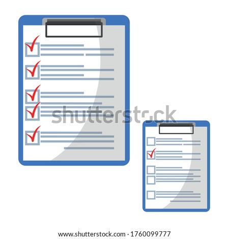 Clipboard with red check mark checklist icon. Elections. List of completed assignments, cases, survey, exam concepts. A clipboard with a checklist icon for a website and mobile application.