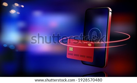 Internet banking concept. Mobile phone banner. Digital bank. Online payment, security transaction via credit card. Wireless pay through phone. Digital technology transfer pay. Vector illustration