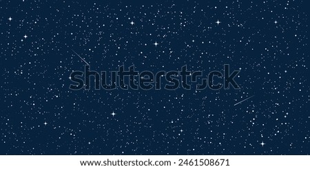 Space stars background, Cartoon starry illustration. Universe starry pattern with glowing stars and comets.Night sky constellations galaxy. Vector graphic.