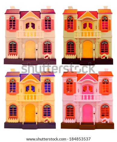 Doll pink plastic house isolated on wihte.