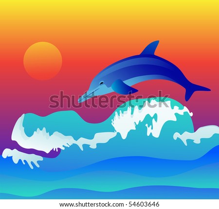 Dolphin Jump On Sunset Stock Vector Illustration 54603646 : Shutterstock