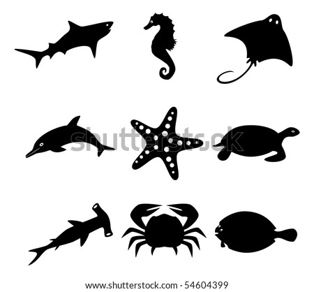 Inhabitants Of The Ocean. Vector Icon Set - 54604399 : Shutterstock