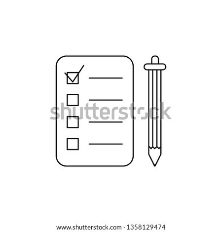 Tasklist line icon. Notepad and pencil. List with checkmark. Test answer page. Taking notes linear illustration. Exam sheet. Task management. Checklist. Isolated vector contour symbol