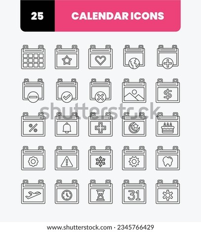 Simple Calendar Schedule Icon Set with Outline Style. Calendar,Doctor Appointment,Discount Sale,Favorite Day.
