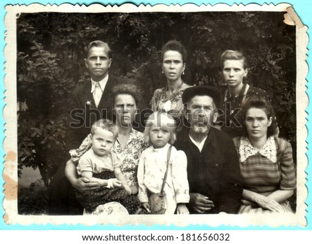 USSR  - CIRCA 1950s: An antique photo shows family portrait