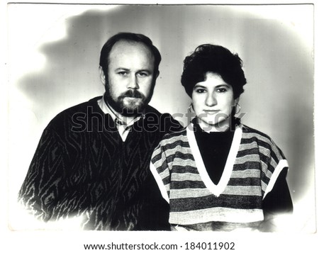 USSR  - CIRCA 1989: An antique photo shows woman and man