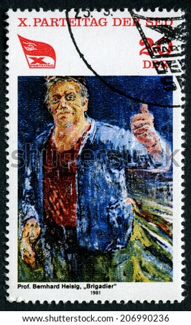 GERMANY - CIRCA 1981: stamp printed by Germany, shows shows painting Worker by Bernhard Heising, 10th Communist Party Congress ( Paintings), circa 1981.