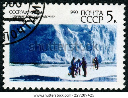 USSR - CIRCA 1990: The postal stamp printed in USSR shows Scientific research in Antarctica , \