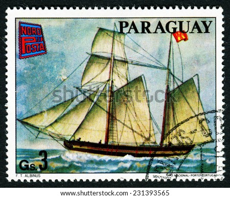 PARAGUAY - CIRCA 1976: a stamp printed in Paraguay shows sailing ship, Painting by F.T. ALBINUS, circa 1976