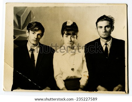 USSR - CIRCA 1980s: An antique photo shows Group portrait of young people