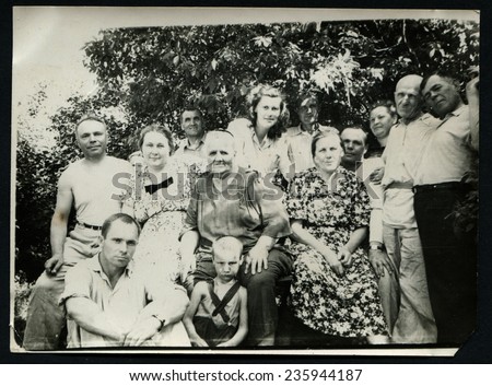 Ussr - CIRCA 1970s: An antique Black & White photo shows family portrait
