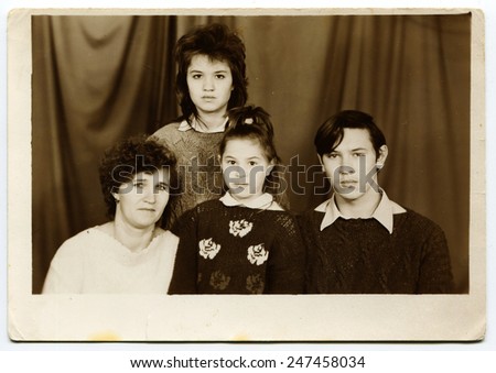 USSR - CIRCA 1980s : An antique photo shows studio family portrait