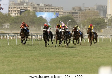 Mumbai, India: April 2008: Horse Race at Mahalakshmi race course in April 2008.