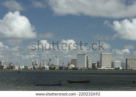 MUMBAI,INDIA - MAY 18th 2008: view of Nariman Point skyline from Marine Drive in Mumbai shot on may 18th 2008.