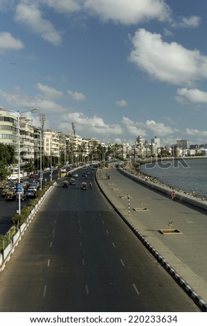 MUMBAI,INDIA - MAY 17th 2008: view of Nariman Point skyline from Marine Drive in Mumbai shot on may 17th 2008.