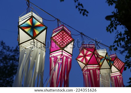 Traditional lanterns on street side shop on the occasion of Diwali festival in Mumbai, India in October 2014.