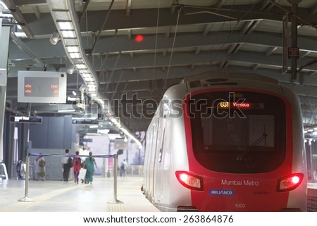 MumbaiI, India, March 17, 2015: Mumbai Metro train. Comfortable, modern , fast, new & air conditioned way of transport in Mumbai India, shot on March 17, 2015.