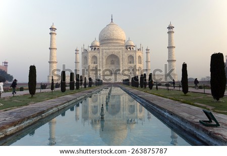 Agra, India, February 15, 2015: Taj mahal at Agra A UNESCO World Heritage Site, A monument of love, the Greatest White marble tomb in India, Agra, Uttar Pradesh shot on February 15, 2015.