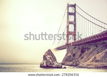 California Golden Gate Bridge in Fog. Foggy Day in San Francisco, California, United States.
