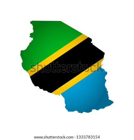 Vector isolated simplified illustration icon with silhouette of Tanzania map. National flag. White background