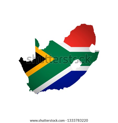 Vector isolated simplified illustration icon with silhouette of South Africa map. National flag. White background