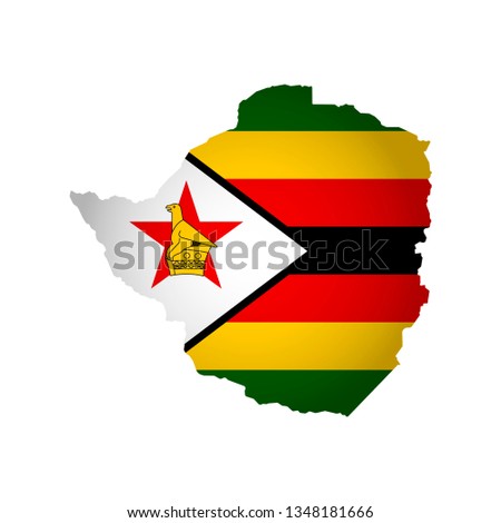 Vector isolated simplified illustration icon with silhouette of Zimbabwe map. National flag. White background