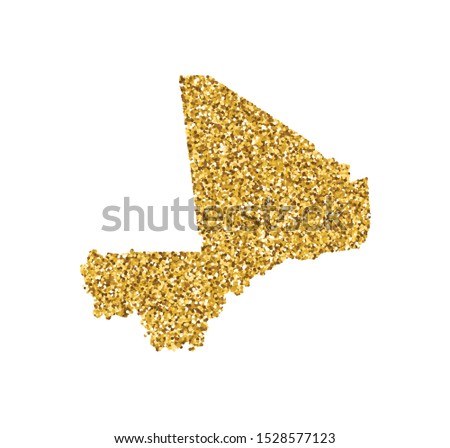 Vector isolated illustration with simplified Mali map. Decorated by shiny gold glitter texture. New Year and Christmas holidays' decoration for greeting card.