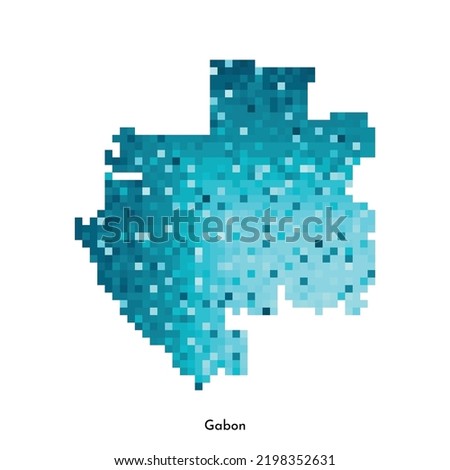 Vector isolated geometric illustration with simplified icy blue silhouette of Gabon (Gabonese Republic) map. Pixel art style for NFT template. Dotted logo with gradient texture on white background