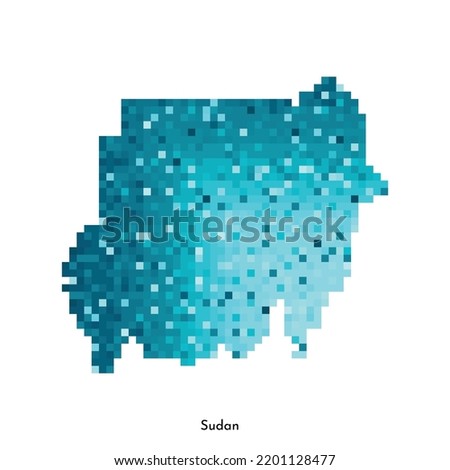 Vector isolated geometric illustration with simple icy blue shape of Sudan map. Pixel art style for NFT template. Dotted logo with gradient texture for design on white background