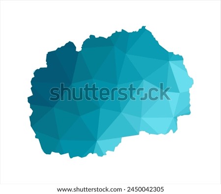 Vector illustration with simplified blue silhouette of North Macedonia map. Polygonal triangular style. White background.