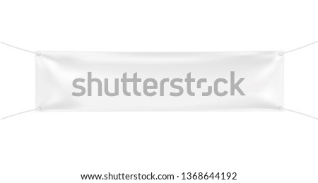 3d Empty narrow Horizontal Banner with 4 holes and ropes. Vector realistic template on white background for Your Design and Advertising. Awning, Textiles, PVC, Vinyl, Nylon, Banner ect. EPS 10.