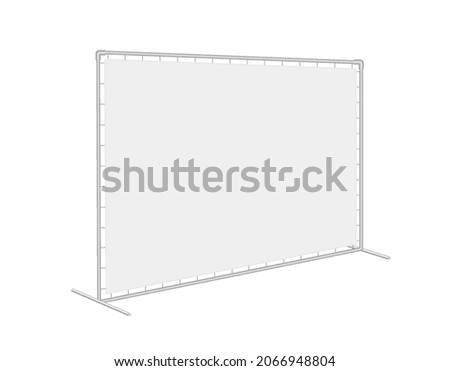 Vector realistic blank press wall. Mobile Exhibition stand or banner with ropes. Mock-up. Rectangular horizontal template with copy-space for branding advertising, conferences, shows. Side view. EPS10