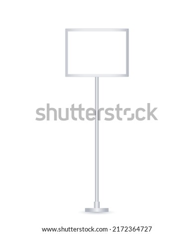 Floor Poster stand, advertising pedestal, display board menu. Flyer holder in frame on steel pole. Vector realistic template. Blank Mockup. A3, A4 horizontal format. Front view. EPS10.