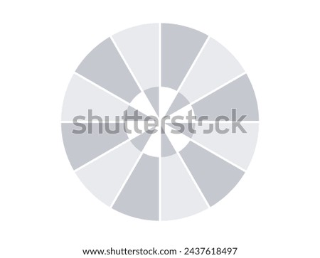 Round lucky wheel with six segmentation. Grey flat design. Jackpot concept, lottery, spin round drum, gamble, pie chart banner, Template, diagram. Vector illustration.