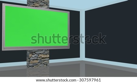 Studio Background with green screen monitor wall